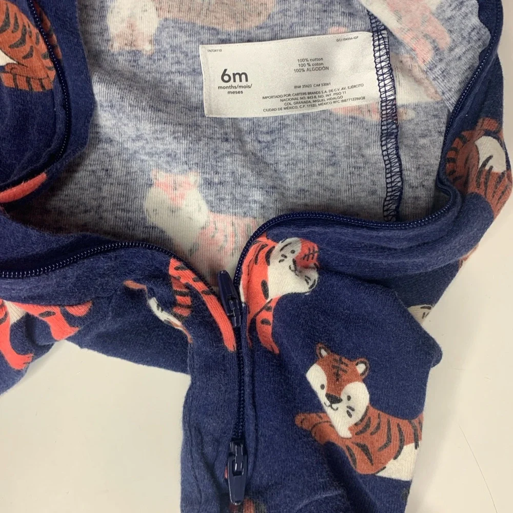 3 for $10 -Carter's Dark Blue Tiger Print Footie- double zipper - Picture 3 of 3